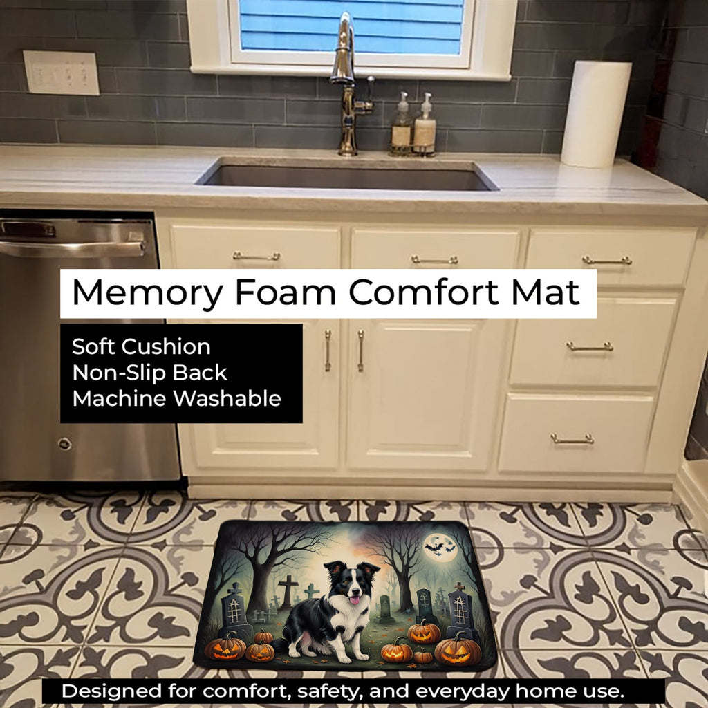 Border Collie Spooky Halloween Memory Foam Kitchen Mat Machine Washable Anti-Fatigue Cushion Comfort Bath or Kitchen Rug