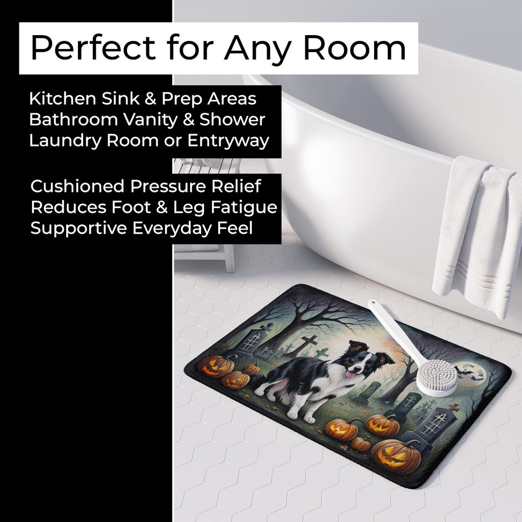 Border Collie Spooky Halloween Memory Foam Kitchen Mat Machine Washable Anti-Fatigue Cushion Comfort Bath or Kitchen Rug