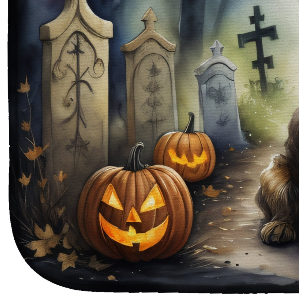 Border Terrier Spooky Halloween Dish Drying Mat Absorbent Dish Drying Mat Pad for Kitchen Counter Dish Drainer Mat for Countertop, 14 x 21", Multicolor