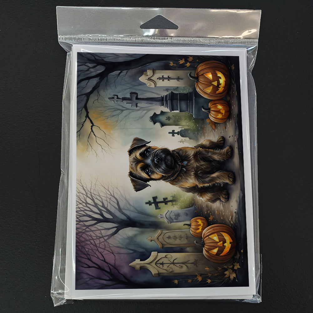 Border Terrier Spooky Halloween Greeting Cards Pack of 8 Blank Cards with Envelopes Whimsical A7 Size 5x7