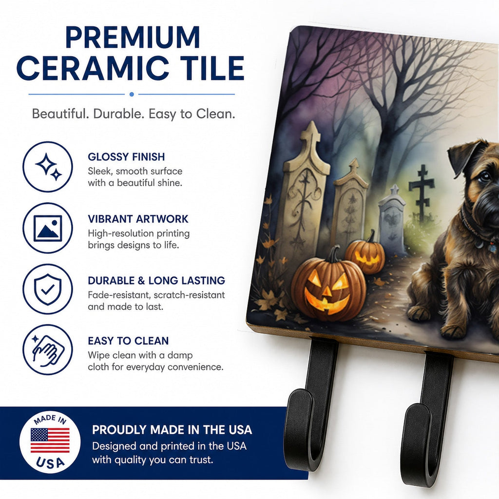 Border Terrier Spooky Halloween Leash or Key Holder Wall Hooks, Coat Rack Wall Mount, for Hanging Keys, Towels, Aprons, Leashes