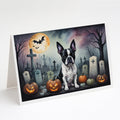 Boston Terrier Spooky Halloween Greeting Cards Pack of 8 Blank Cards with Envelopes Whimsical A7 Size 5x7