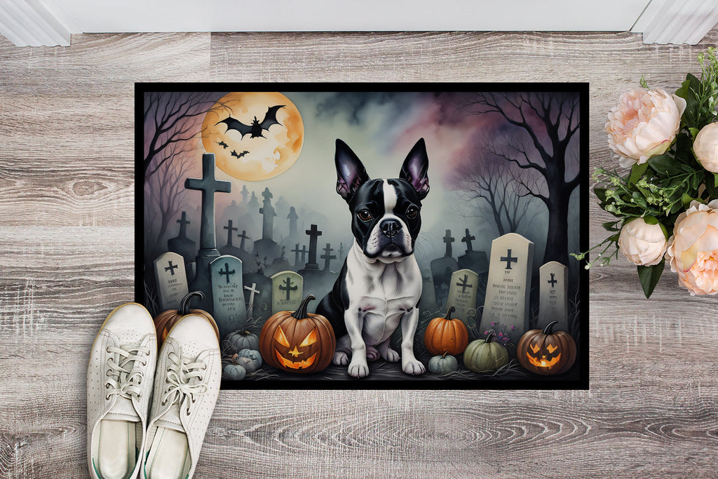Boston Terrier Spooky Halloween Doormat Indoor Outdoor 24H X 36W Front Door Mat Rugs for Entryway, Non Slip Washable Low Pile,