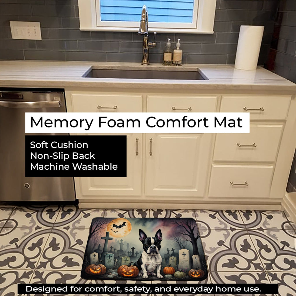 Boston Terrier Spooky Halloween Memory Foam Kitchen Mat Machine Washable Anti-Fatigue Cushion Comfort Bath or Kitchen Rug