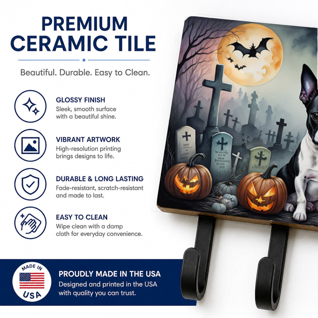 Boston Terrier Spooky Halloween Leash or Key Holder Wall Hooks, Coat Rack Wall Mount, for Hanging Keys, Towels, Aprons, Leashes