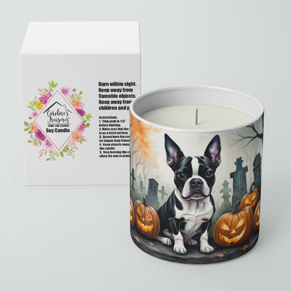 Boston Terrier Spooky Halloween Decorative Soy Candle Nature Soy Wax Essential Oil Home Decor Ideal for Bedroom Kitchen Bath Office Gift, 10 oz