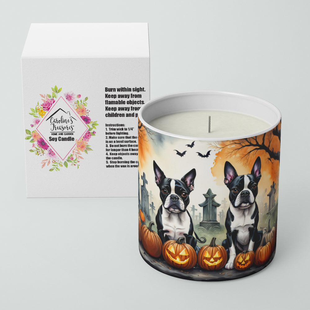 Boston Terrier Spooky Halloween Decorative Soy Candle Nature Soy Wax Essential Oil Home Decor Ideal for Bedroom Kitchen Bath Office Gift, 10 oz