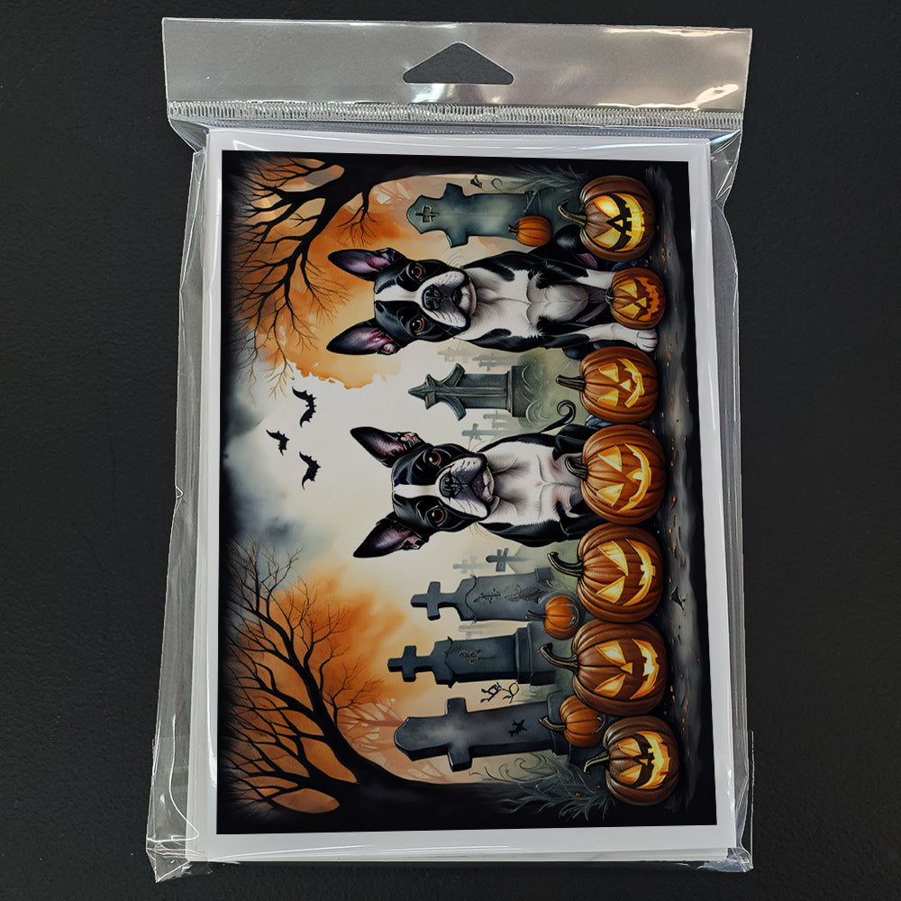 Boston Terrier Spooky Halloween Greeting Cards Pack of 8 Blank Cards with Envelopes Whimsical A7 Size 5x7