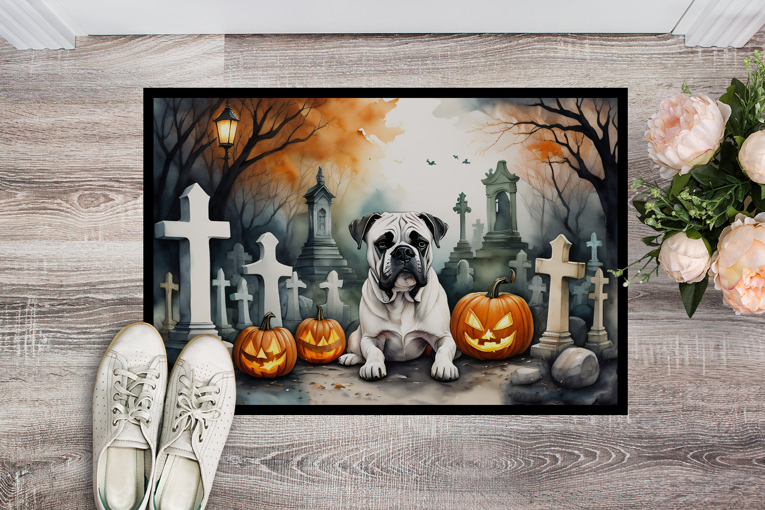 Boxer Spooky Halloween Doormat Indoor Outdoor 24H X 36W Front Door Mat Rugs for Entryway, Non Slip Washable Low Pile,