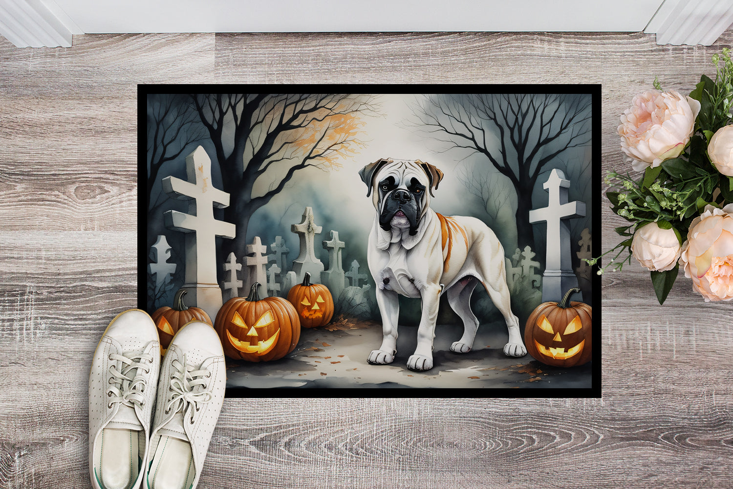 Boxer Spooky Halloween Doormat Indoor Outdoor 24H X 36W Front Door Mat Rugs for Entryway, Non Slip Washable Low Pile,