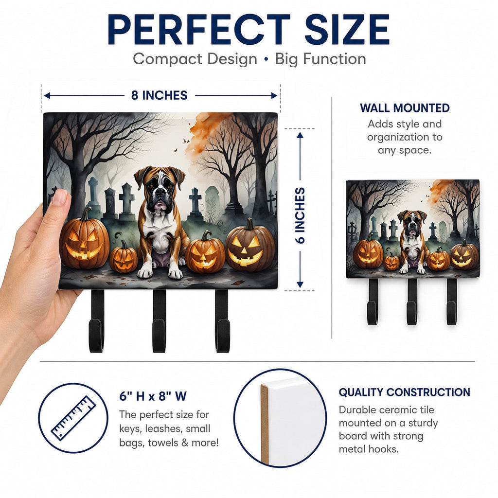 Boxer Spooky Halloween Leash or Key Holder Wall Hooks, Coat Rack Wall Mount, for Hanging Keys, Towels, Aprons, Leashes