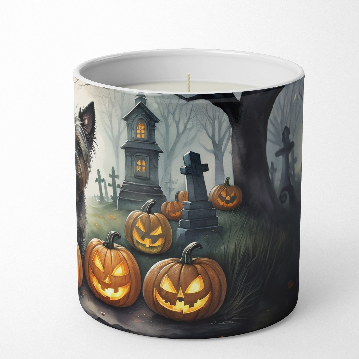 Cairn Terrier Spooky Halloween Decorative Soy Candle Nature Soy Wax Essential Oil Home Decor Ideal for Bedroom Kitchen Bath Office Gift, 10 oz