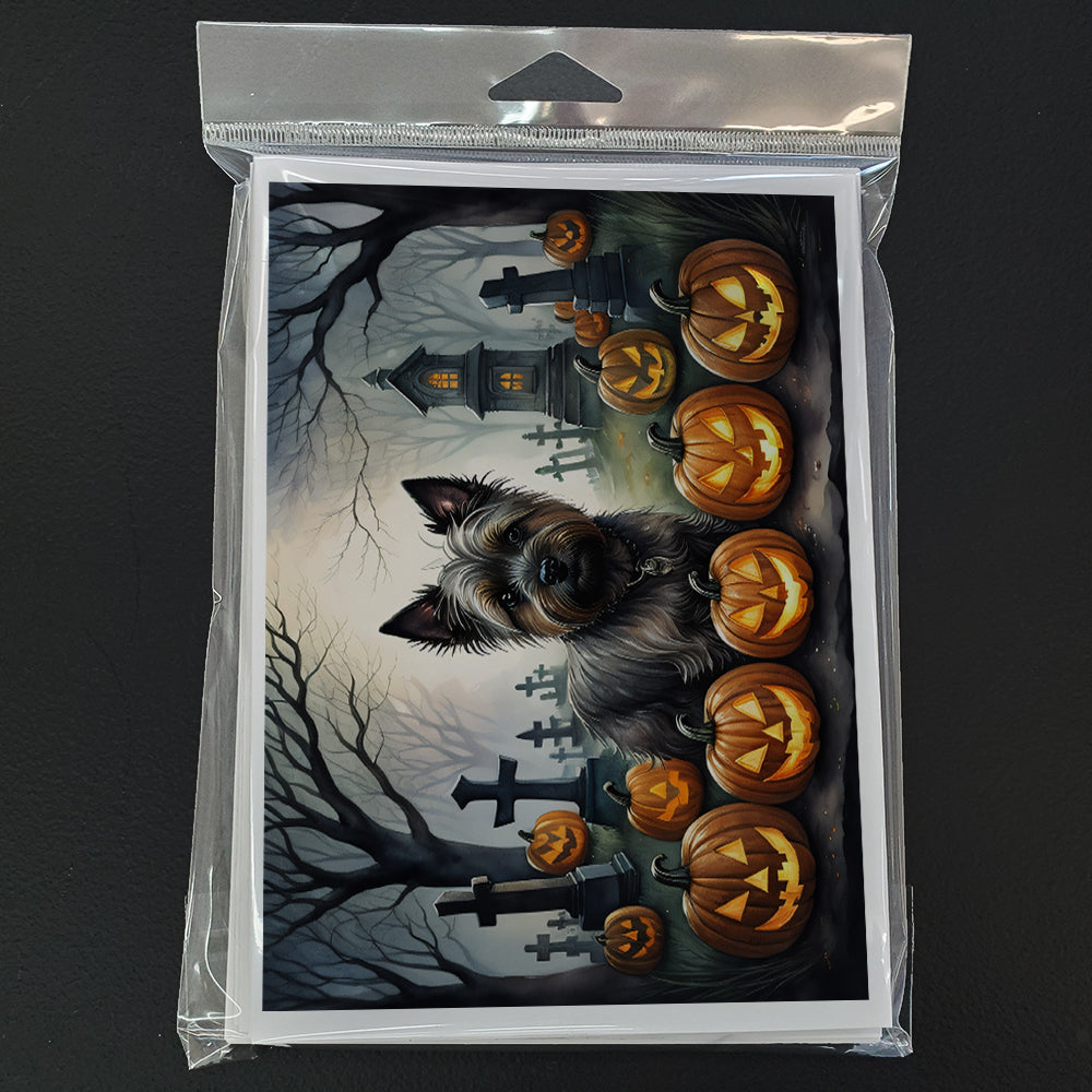 Cairn Terrier Spooky Halloween Greeting Cards Pack of 8 Blank Cards with Envelopes Whimsical A7 Size 5x7