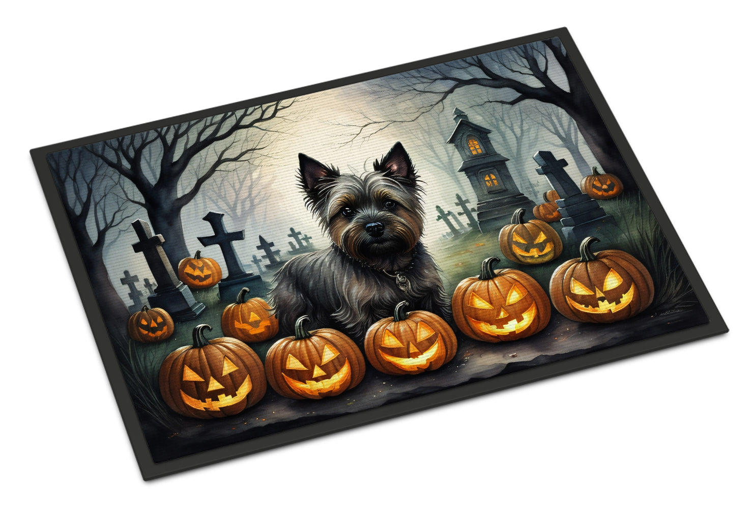 Cairn Terrier Spooky Halloween Doormat Indoor Outdoor 24H X 36W Front Door Mat Rugs for Entryway, Non Slip Washable Low Pile,