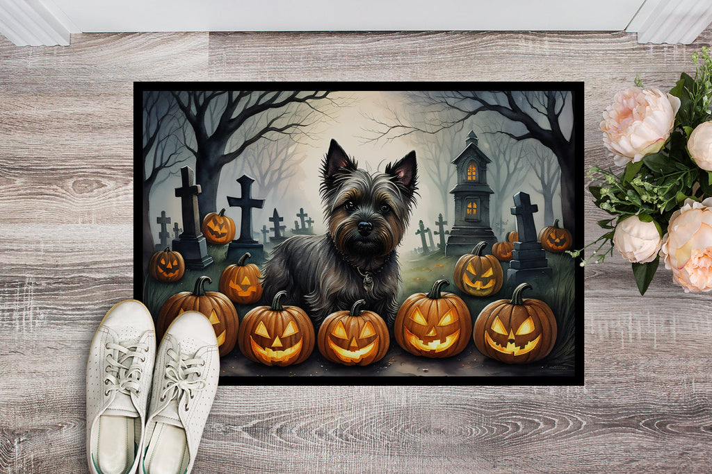 Cairn Terrier Spooky Halloween Doormat Indoor Outdoor 18H X 27W Front Door Mat Rugs for Entryway, Non Slip Washable