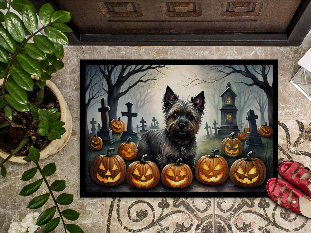 Cairn Terrier Spooky Halloween Doormat Indoor Outdoor 18H X 27W Front Door Mat Rugs for Entryway, Non Slip Washable