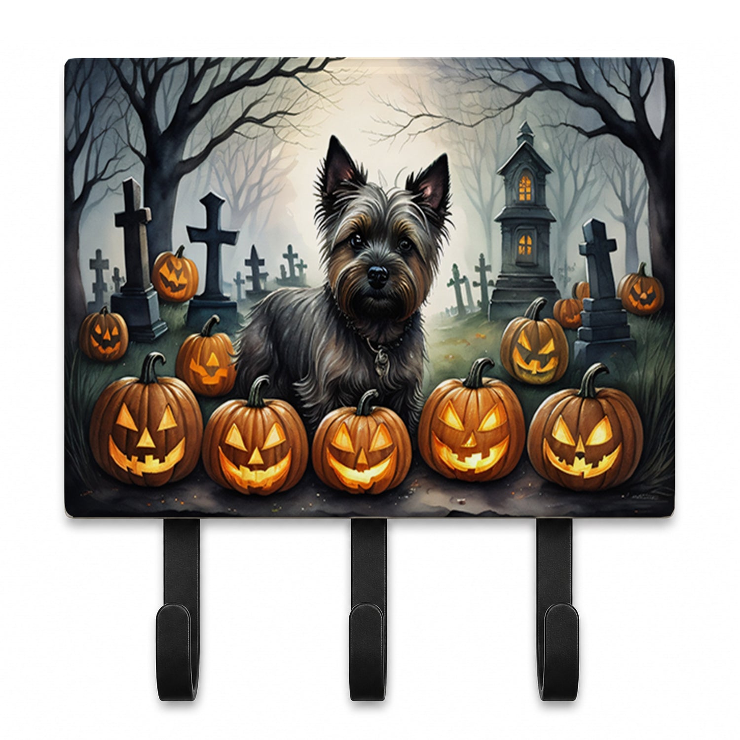 Cairn Terrier Spooky Halloween Leash or Key Holder Wall Hooks, Coat Rack Wall Mount, for Hanging Keys, Towels, Aprons, Leashes