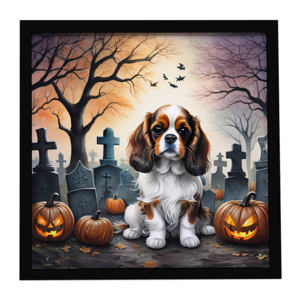 Cavalier Spaniel Spooky Halloween Framed Metal Print Bathroom, Kitchen, Office, Home Decor Wall Art Ready to Hang, Square, 8X8