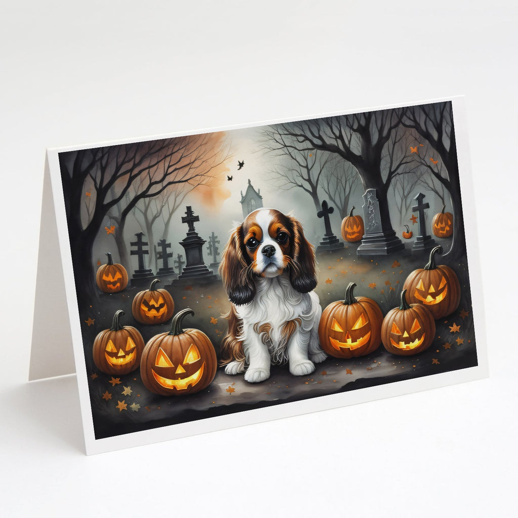 Cavalier Spaniel Spooky Halloween Greeting Cards Pack of 8 Blank Cards with Envelopes Whimsical A7 Size 5x7