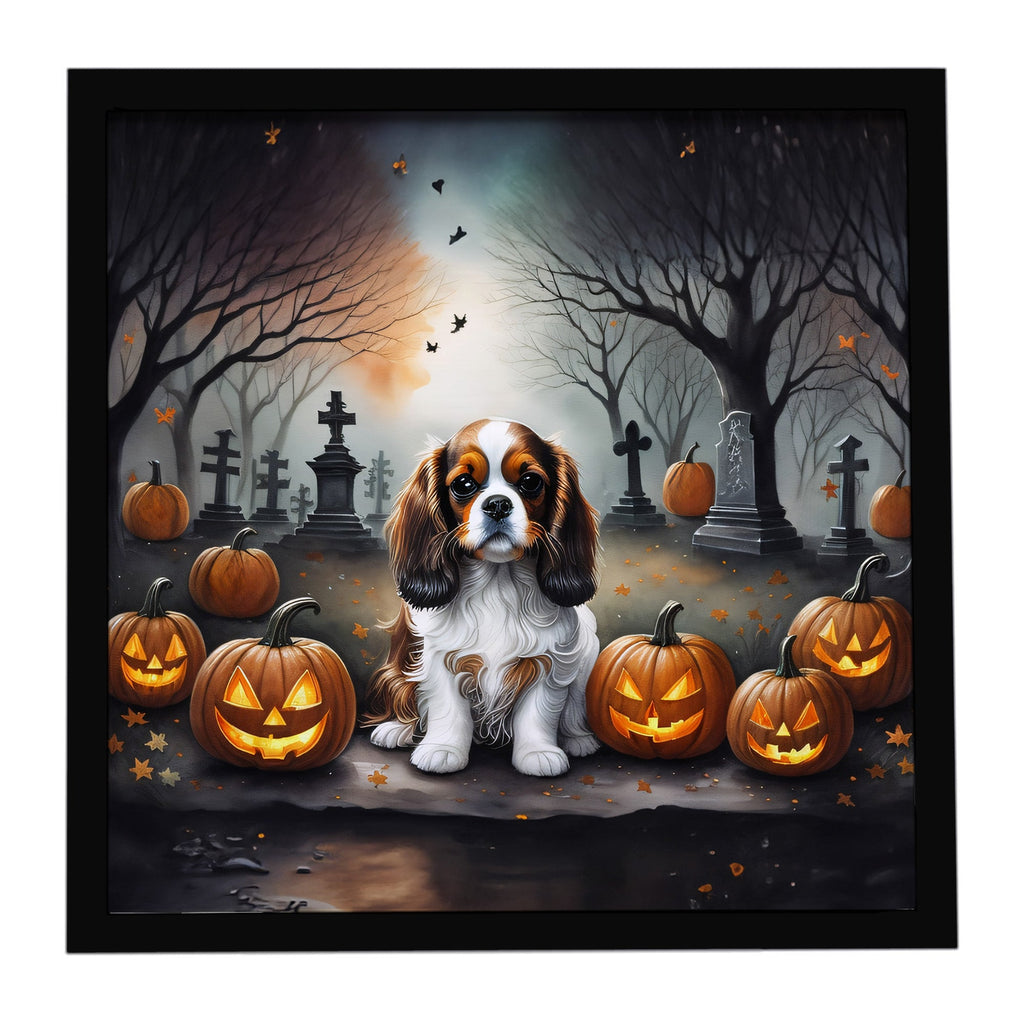 Cavalier Spaniel Spooky Halloween Framed Metal Print Bathroom, Kitchen, Office, Home Decor Wall Art Ready to Hang, Square, 8X8