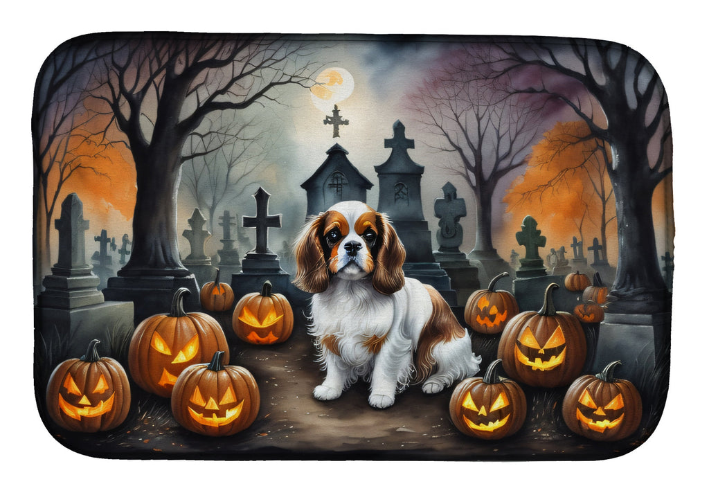 Cavalier Spaniel Spooky Halloween Dish Drying Mat Absorbent Dish Drying Mat Pad for Kitchen Counter Dish Drainer Mat for Countertop, 14 x 21", Multicolor