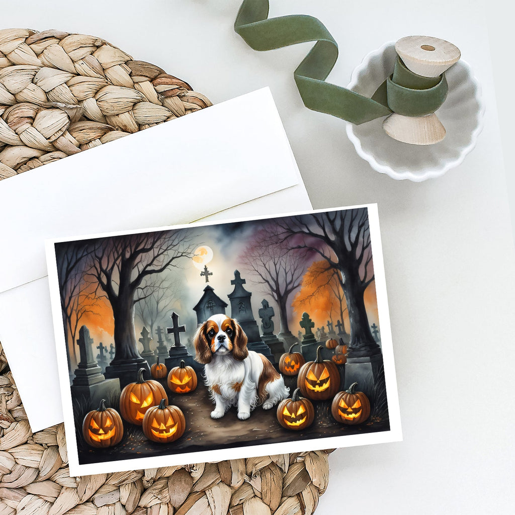 Cavalier Spaniel Spooky Halloween Greeting Cards Pack of 8 Blank Cards with Envelopes Whimsical A7 Size 5x7