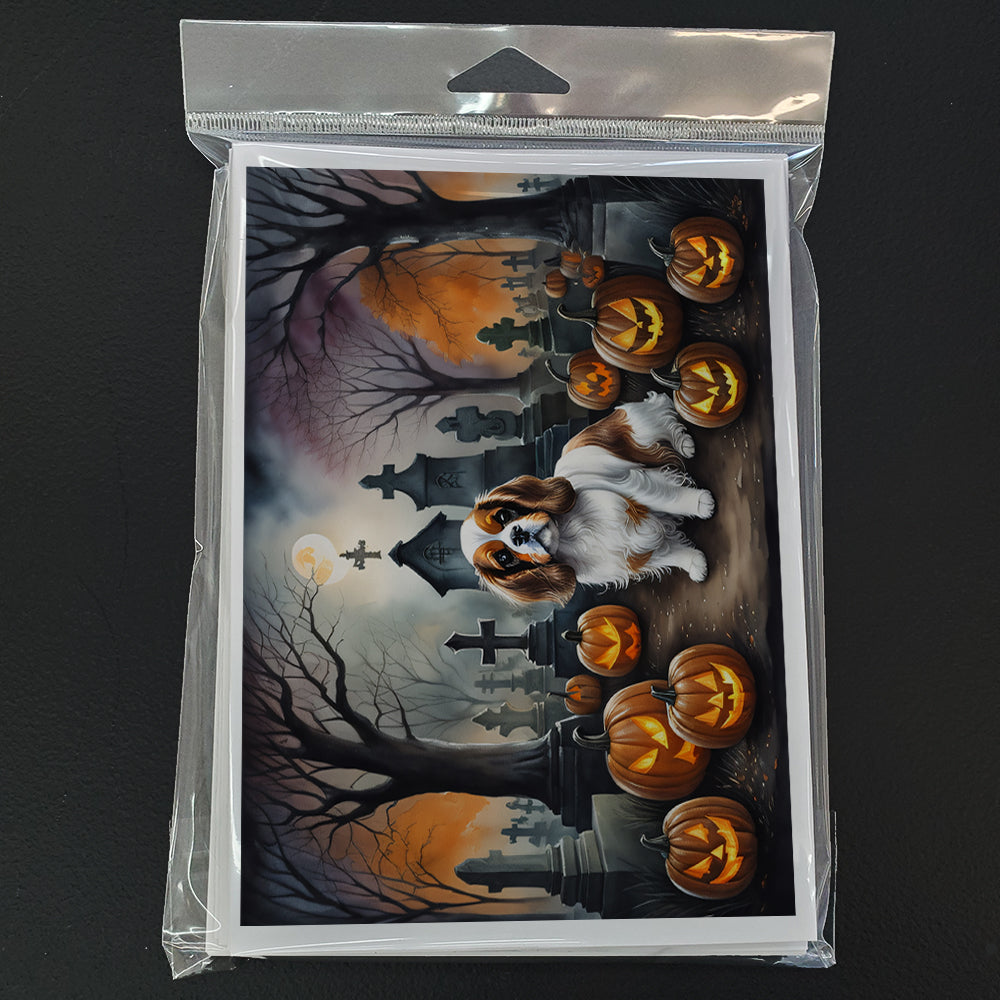 Cavalier Spaniel Spooky Halloween Greeting Cards Pack of 8 Blank Cards with Envelopes Whimsical A7 Size 5x7
