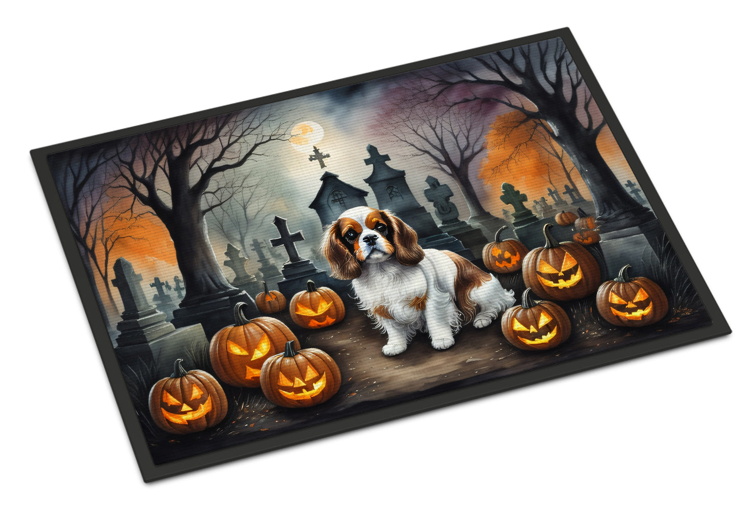 Cavalier Spaniel Spooky Halloween Doormat Indoor Outdoor 24H X 36W Front Door Mat Rugs for Entryway, Non Slip Washable Low Pile,