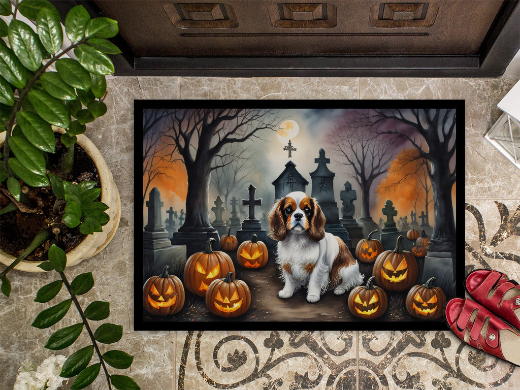 Cavalier Spaniel Spooky Halloween Doormat Indoor Outdoor 24H X 36W Front Door Mat Rugs for Entryway, Non Slip Washable Low Pile,