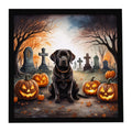 Chocolate Labrador Retriever Spooky Halloween Framed Metal Print Bathroom, Kitchen, Office, Home Decor Wall Art Ready to Hang, Square, 8X8