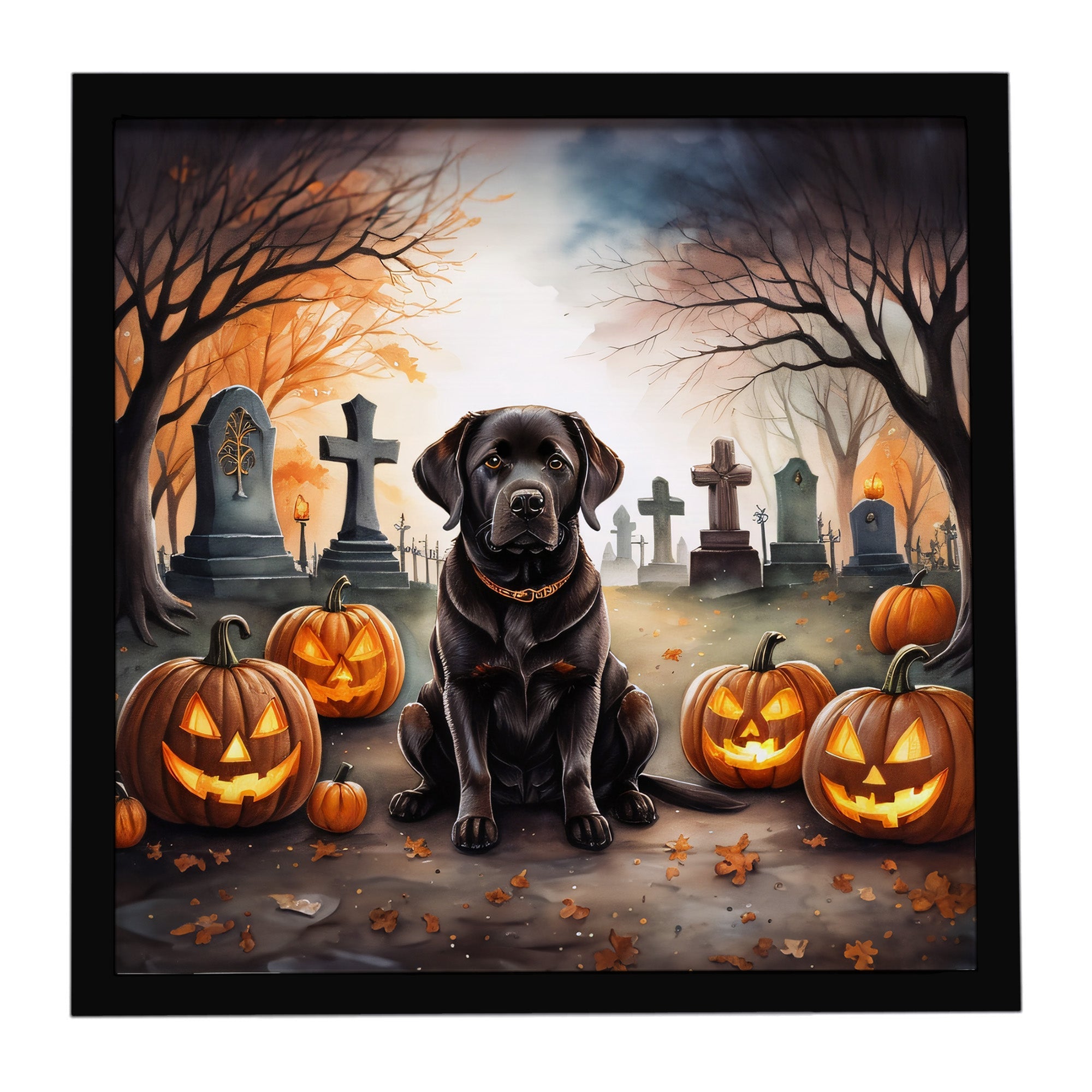 Chocolate Labrador Retriever Spooky Halloween Framed Metal Print Bathroom, Kitchen, Office, Home Decor Wall Art Ready to Hang, Square, 8X8