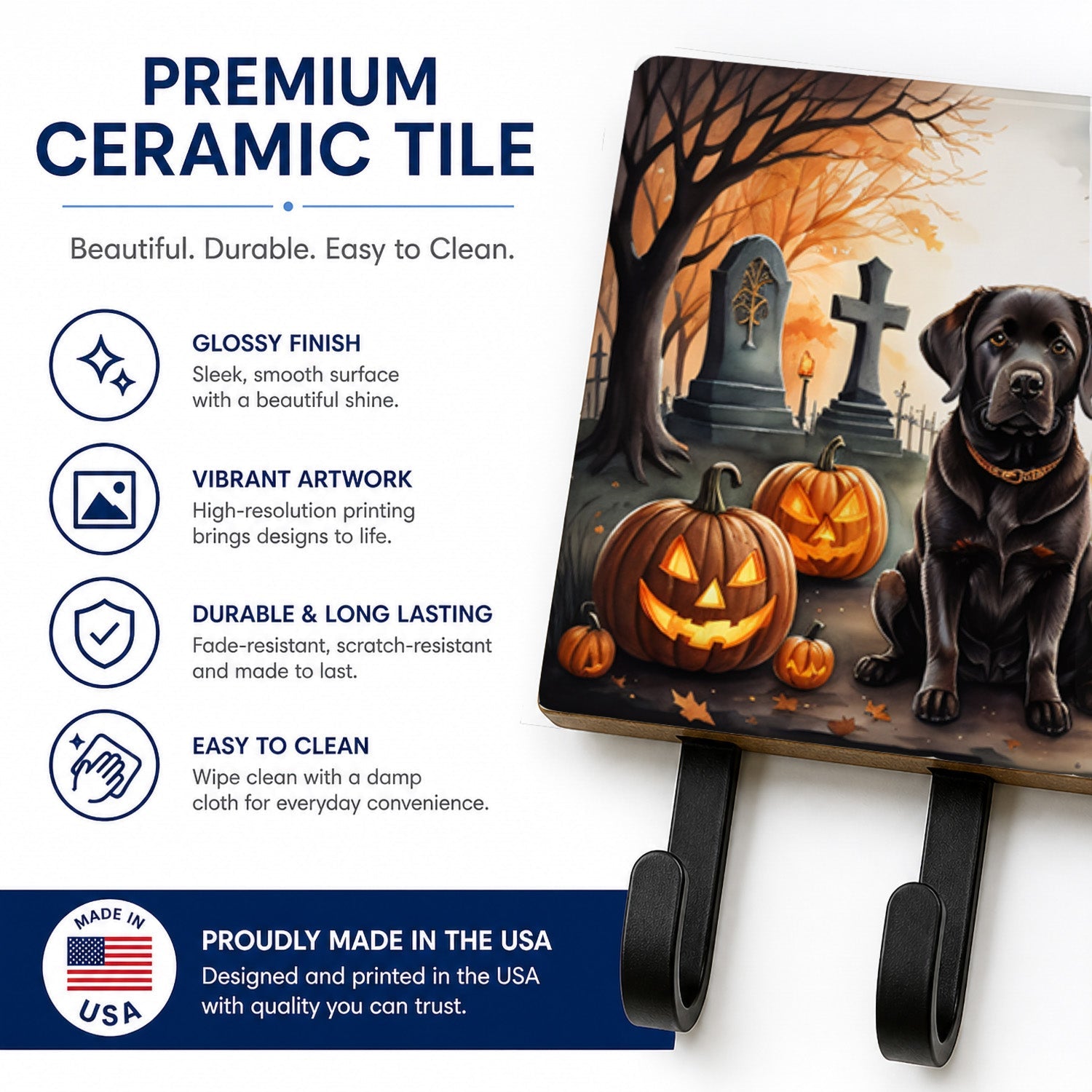Chocolate Labrador Retriever Spooky Halloween Leash or Key Holder Wall Hooks, Coat Rack Wall Mount, for Hanging Keys, Towels, Aprons, Leashes