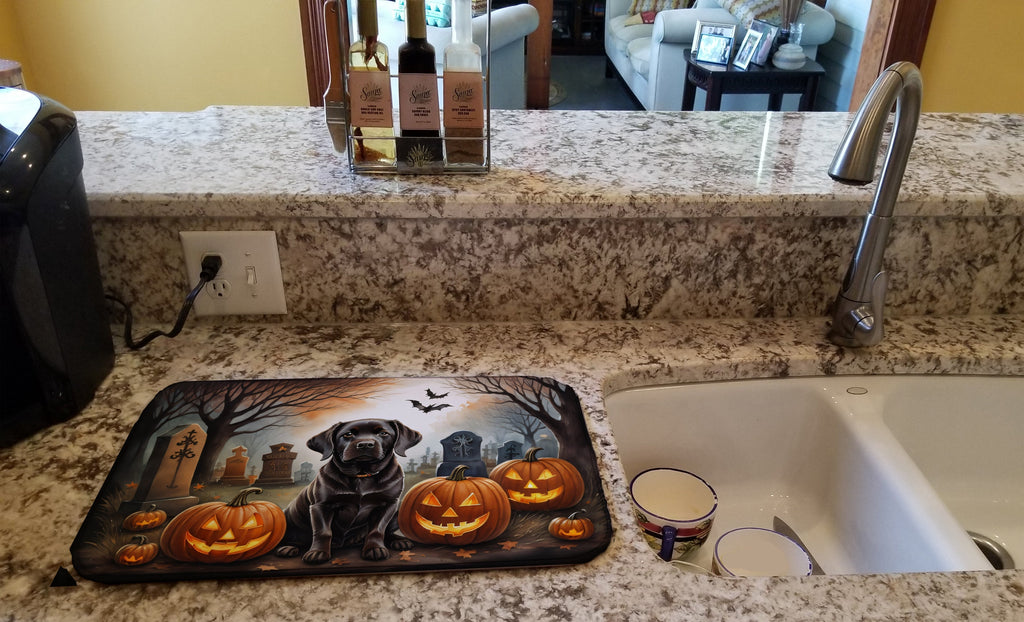 Chocolate Labrador Retriever Spooky Halloween Dish Drying Mat Absorbent Dish Drying Mat Pad for Kitchen Counter Dish Drainer Mat for Countertop, 14 x 21", Multicolor