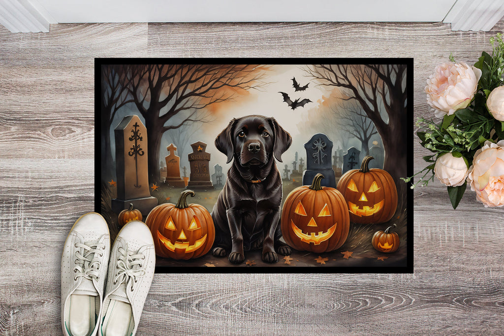 Chocolate Labrador Retriever Spooky Halloween Doormat Indoor Outdoor 18H X 27W Front Door Mat Rugs for Entryway, Non Slip Washable