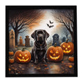 Chocolate Labrador Retriever Spooky Halloween Framed Metal Print Bathroom, Kitchen, Office, Home Decor Wall Art Ready to Hang, Square, 8X8