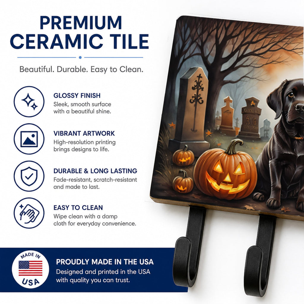 Chocolate Labrador Retriever Spooky Halloween Leash or Key Holder Wall Hooks, Coat Rack Wall Mount, for Hanging Keys, Towels, Aprons, Leashes
