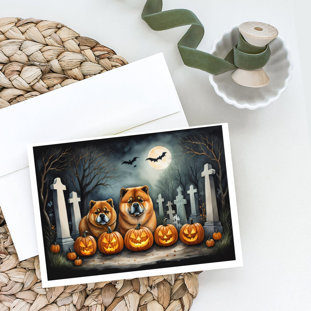 Chow Chow Spooky Halloween Greeting Cards Pack of 8 Blank Cards with Envelopes Whimsical A7 Size 5x7