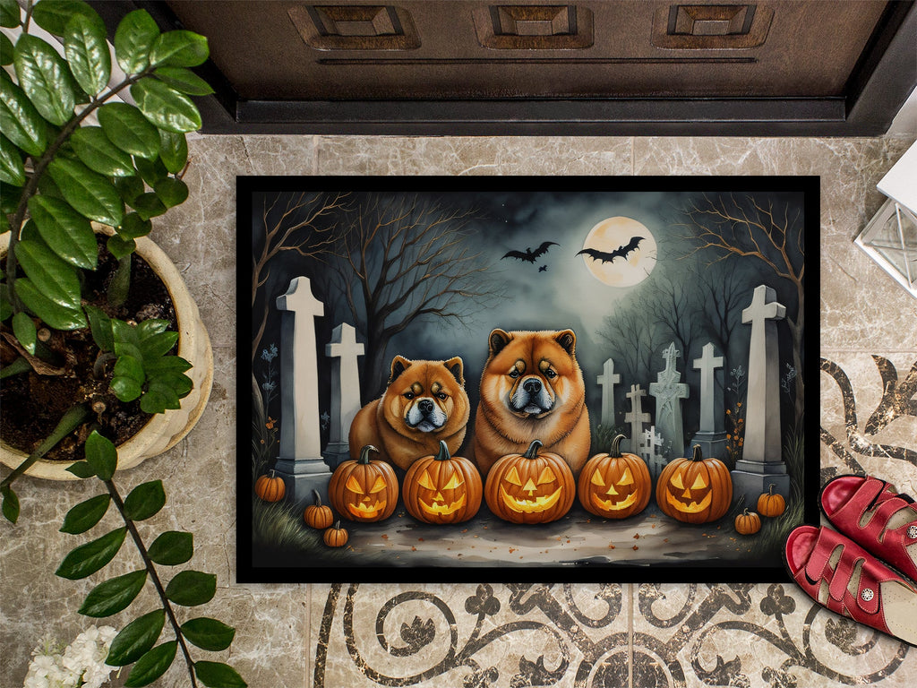 Chow Chow Spooky Halloween Doormat Indoor Outdoor 24H X 36W Front Door Mat Rugs for Entryway, Non Slip Washable Low Pile,