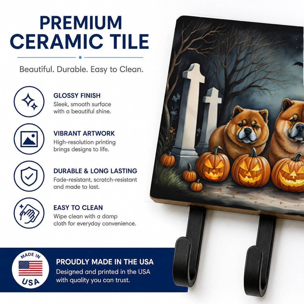 Chow Chow Spooky Halloween Leash or Key Holder Wall Hooks, Coat Rack Wall Mount, for Hanging Keys, Towels, Aprons, Leashes