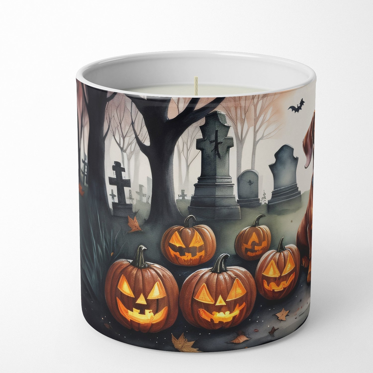 Dachshund Spooky Halloween Decorative Soy Candle Nature Soy Wax Essential Oil Home Decor Ideal for Bedroom Kitchen Bath Office Gift, 10 oz