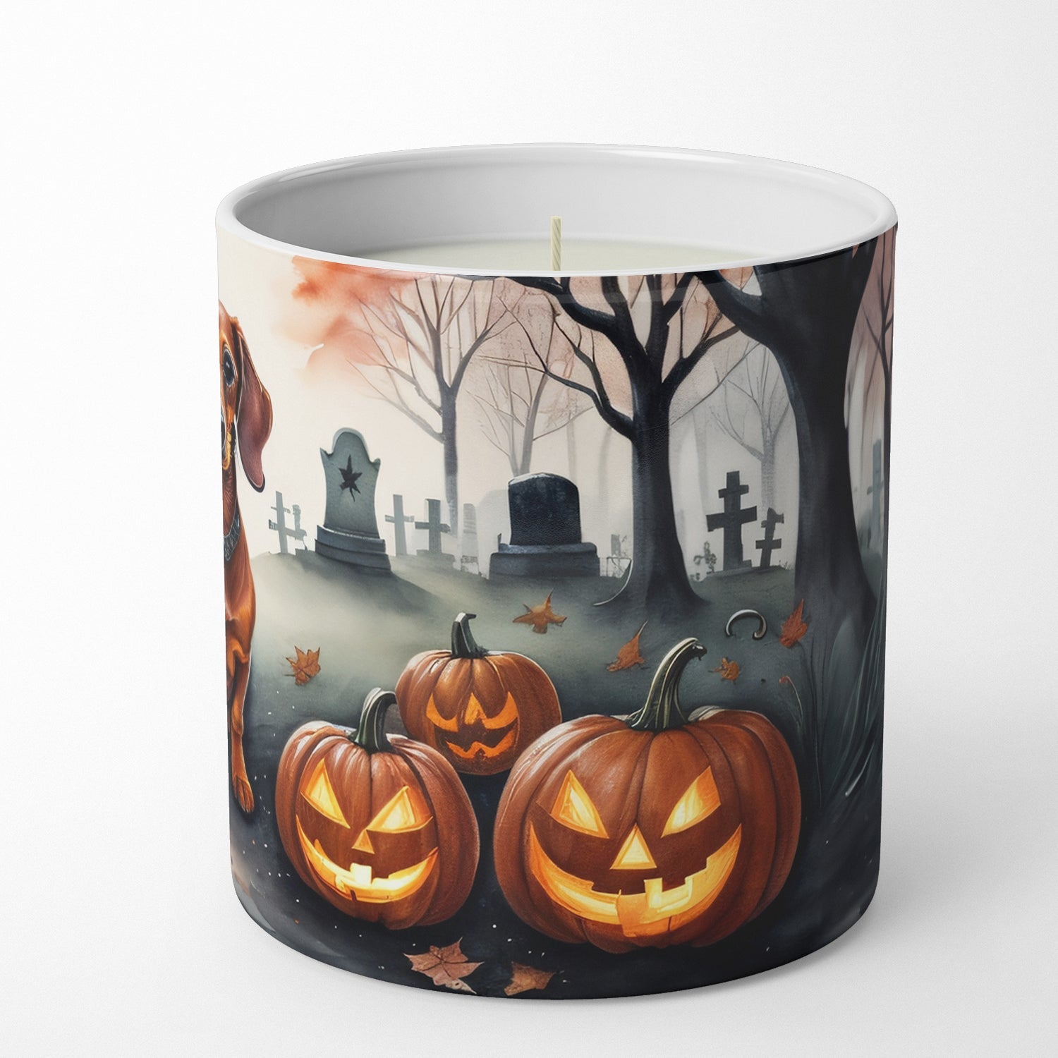 Dachshund Spooky Halloween Decorative Soy Candle Nature Soy Wax Essential Oil Home Decor Ideal for Bedroom Kitchen Bath Office Gift, 10 oz