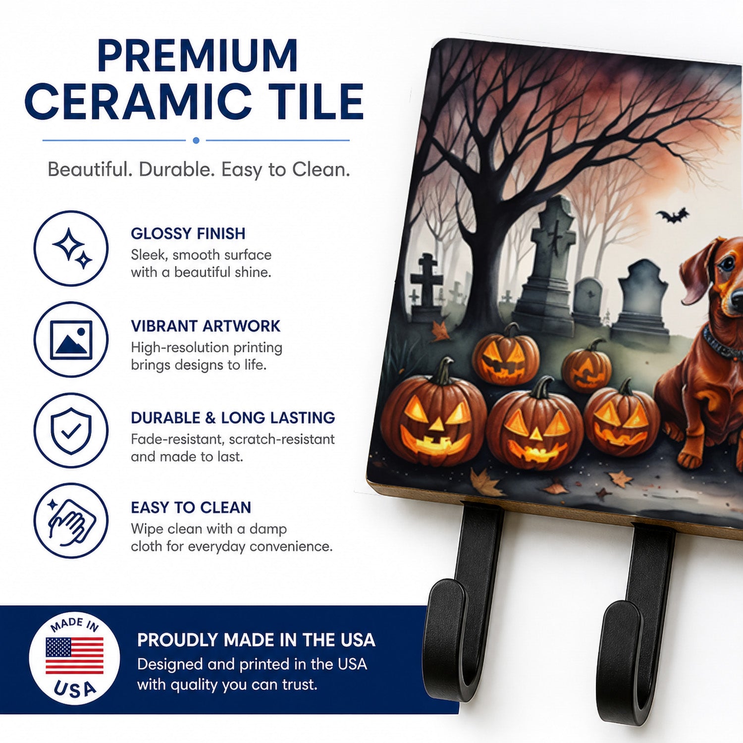 Dachshund Spooky Halloween Leash or Key Holder Wall Hooks, Coat Rack Wall Mount, for Hanging Keys, Towels, Aprons, Leashes