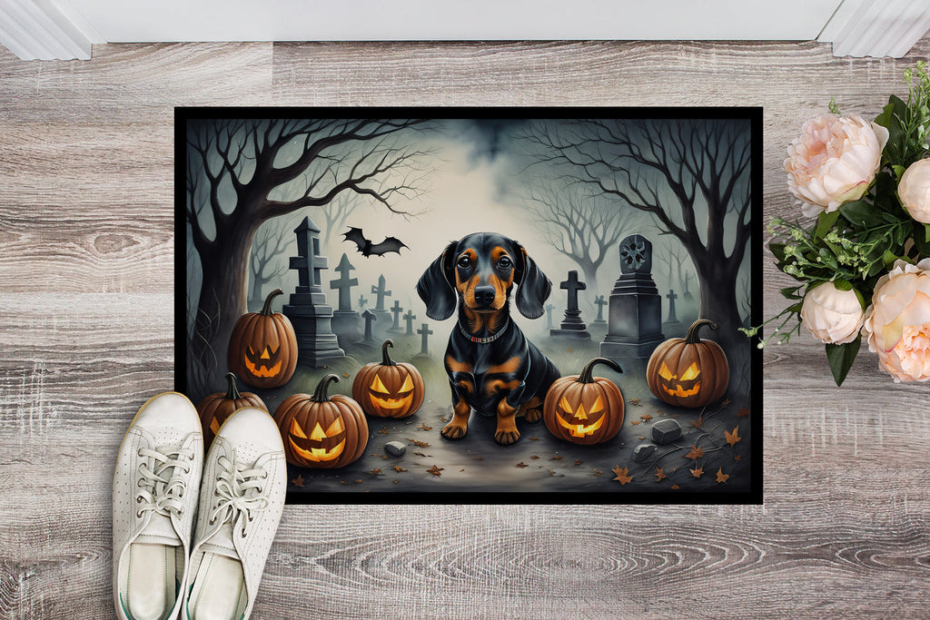 Dachshund Spooky Halloween Doormat Indoor Outdoor 24H X 36W Front Door Mat Rugs for Entryway, Non Slip Washable Low Pile,