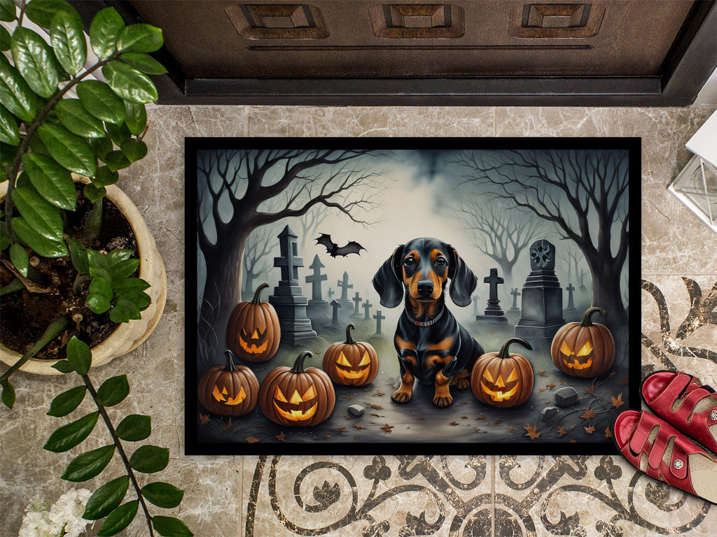 Dachshund Spooky Halloween Doormat Indoor Outdoor 18H X 27W Front Door Mat Rugs for Entryway, Non Slip Washable