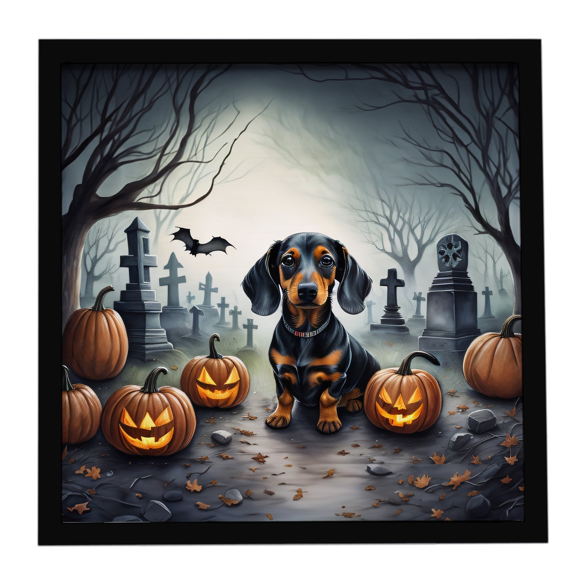 Dachshund Spooky Halloween Framed Metal Print Bathroom, Kitchen, Office, Home Decor Wall Art Ready to Hang, Square, 8X8