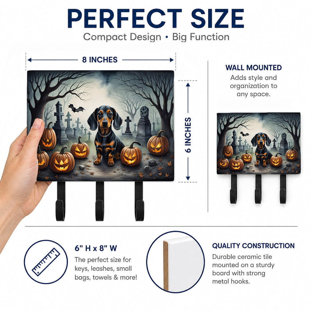 Dachshund Spooky Halloween Leash or Key Holder Wall Hooks, Coat Rack Wall Mount, for Hanging Keys, Towels, Aprons, Leashes