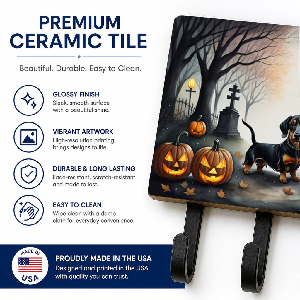 Dachshund Spooky Halloween Leash or Key Holder Wall Hooks, Coat Rack Wall Mount, for Hanging Keys, Towels, Aprons, Leashes