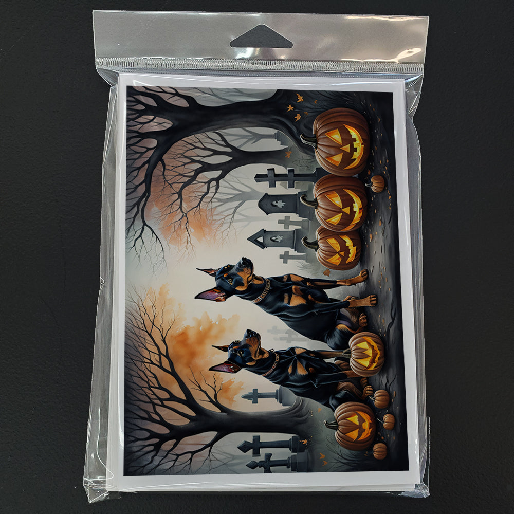 Doberman Pinscher Spooky Halloween Greeting Cards Pack of 8 Blank Cards with Envelopes Whimsical A7 Size 5x7