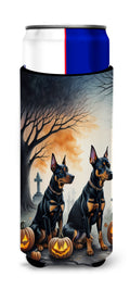 Doberman Pinscher Spooky Halloween Slim Can Hugger , Insulated Foam Hugger for 12 oz Slim Cans, Beer Bottles & Water Bottles, Printed in USA