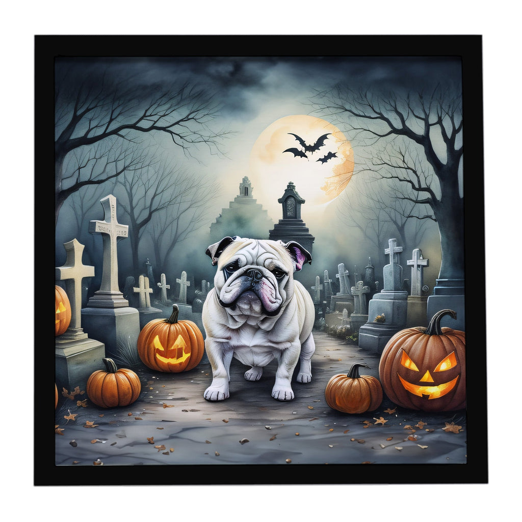 English Bulldog Spooky Halloween Framed Metal Print Bathroom, Kitchen, Office, Home Decor Wall Art Ready to Hang, Square, 8X8